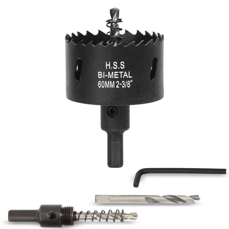 VIKITON 2-3/8 Inch Hole Saw with Arbor for Wood Metal Plastic, 2.3 in Bimetal Hole Cutter, Fast Chip Removal, Smooth Flat Drilling Edge, Lightweight & Portable (Black) - Image 1